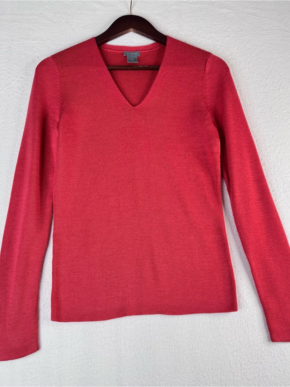 Ann Taylor Coral-Red V-Neck Sweater